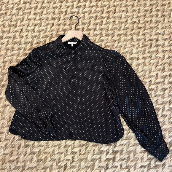 Ganni Long Sleeved Blouse - Women's Medium Black White - Polka Dot Satin - Picture 13 of 14